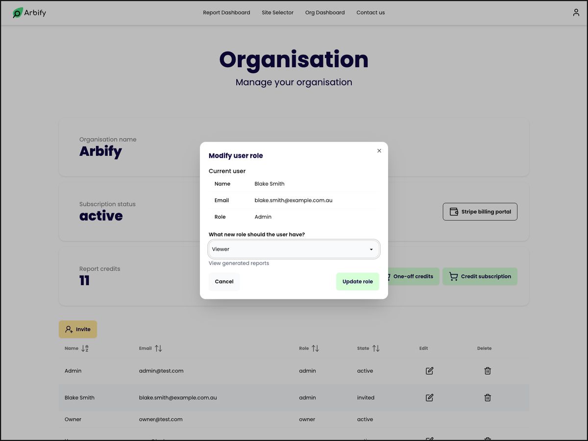 Manage user role modal