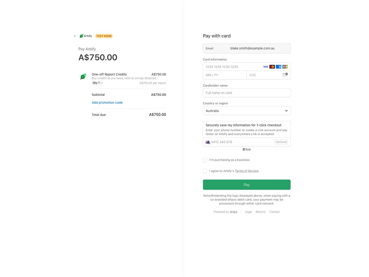 Stripe checkout page