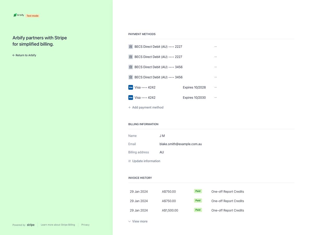 Stripe customer billing portal